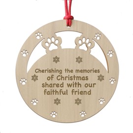 Red Ocean Wooden Christmas Decoration Engraved Pet Memorial Decoration Bauble Dog Cat Memorial Gift For Family Keepsake