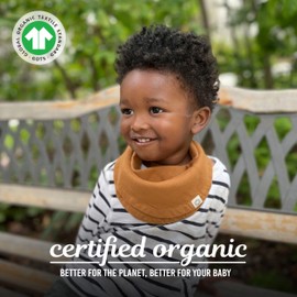 Kishu Baby Indi GOTS Organic Infinity Scarf Bib Set - 4-Way Reversible, 8 Layer Muslin Drool Bibs (Teal Cool Gray Caramel)