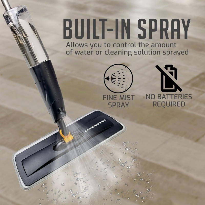 OVENTE Microfiber Spray Mop for Floor Cleaning with Refillable Bottle,