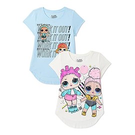 L.O.L. Surprise! Girls 2-Pack Bundle Set Glitterati, Sk8ter Dolls T-Shirt, Light Blue/Ivory, 10-12 US