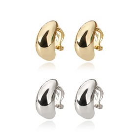 2 Pairs Clip on Chunky Earrings for Women Non Piercing Gold Silver Clip Hoop Earrings Fake Piercing Earings for Non Pierced Ears