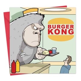 Twizler Funny Card with Gorilla, Burger King and Burger Kong - Blank Card - Happy Birthday Card - Humour Card - Fathers Day Card - Good Luck Card - Thank You Card - Teenager Card - Get Well Soon Card