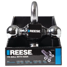 REESE Towpower 7031400 Tri Ball Hitch with Hook, (1-7/8 Inch, 2 Inch, 2-5/16 Inch Chrome Trailer Hitch Balls), Fits 2 Inch Receiver Square, 10,000 lbs. Capacity.