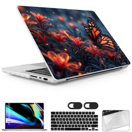 Lepeoac for MacBook Pro 16 inch Case 2021 2022 2023 2024 Release A3186 A3403 M4 A2991 M3 A2780 M2 A2485 M1 Pro/Max, Hard Shell Case with Screen Protector & Keyboard Cover, Butterflies Flowers