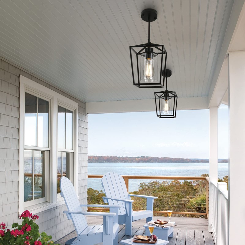 GZJunYo 2 Pack 1-Light Black Pendant Lights for Kitchen Island,
