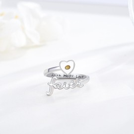 KiiKii Mustard Seed Ring 925 Sterling Silver Faith Hope Love Adjustable Rings Catholic Jewelry Birthday Gifts for Women