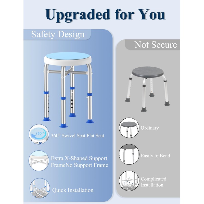 Swivel Shower Stool for Inside Shower, 360° Rotating Shower Seat