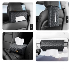 JEYODA Car Tissue Case Car Tissue Holder Car Interior Decorative Tissue Case Headrest/Handrail/Dashboard/Sun Visor Mounting PU Leather Material Often Apply to Various Vehicles (Cream Included)