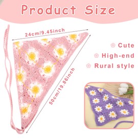 Styquenzer 4PCS Crochet Bandana Head Kerchief Crochet Head Scarf Cute Flowers Hairbands Floral Headwrap Knitted Scarves Tie Green Daisy Head Scarf for Women Accessories