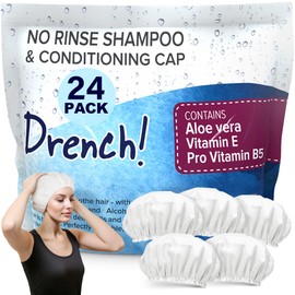Drench No Water Rinse Free Shampoo Caps 6 packs - Waterless Shampoo and Conditioner - Dry Hair Wash Caps for Bedridden - Contains Aloe Vera, Vitamin E and Provitamin B5 - Dementia products for elderly