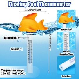Tujoe 3 Pcs Pool Floater with 6 in 1 Test Strips & Pool Thermometer with String Easy to Read, Floating Dispenser with Colorful Solar Light Fits 1" and 3" Tablets for Indoor Outdoor Spa Hot Tub Pond