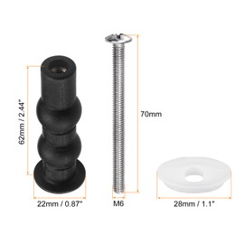 QUARKZMAN Set of 2 M6 Toilet Seat Hinges Screws Expandable Rubber Bolts Upper Nuts Set for Top Mounting Toilet Seat Hinges Replacement Parts Kit (Washer Diameter: 28 mm/1.1 Inches)