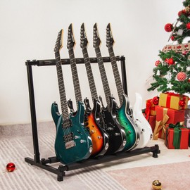AODSK 5 Multi Guitar Stand Rack with Folding Design,Multiple Guitars Stand,Portable Black Guitar Holder,Black Guitar Display Holder for Guitar & Bass,Studio & Home (Square-5 Holder)