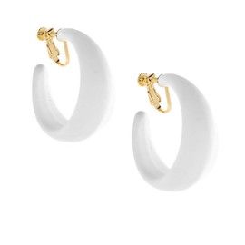 ZENCHEER Chunky Clip on Hoop Earrings for Women, Vintage Retro 60s 70s 80s 90s Accessories Outfit Detachable Statement Non Pierced Clips Party Halloween Costumes Jewelry Gifts,White