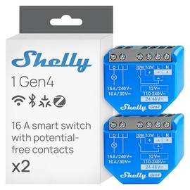 Shelly 1 Gen4 Interruptor Inteligente 16A – Módulo Matter, Zigbee y Wi-Fi, Contactos Secos, Automatización Puertas de Garaje, Control Remoto, Alexa, Google Home, SmartThings y Apple HomeKit (2 Piezas)