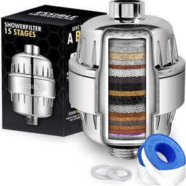 Essible Duschfilter 15-Stufen mit Vitamin C und E - Wasserfilter für Duschkopf Wasserentharter Duschfilter für Kalkhaltiges Wasser Wasserhahnfilter zur Entfernung von Chlor und Fluorid - Edelstahl
