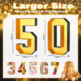 Paready 13.78'' Fillable Cardboard Number 50 Tray, Gold Black, Food Fillable Number 50 Box Flower Candy Cupcakes Container for 50th Anniversary Birthday Party Decoration