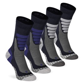 Hiking Socks 2/4/6 Pairs Outdoor Trekking Anti-Bubble Padding Women & Men, 4 Pairs (Multi-Blue)