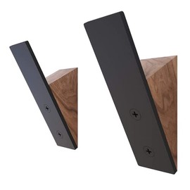 Wall Coat Hook Rack - Set of 2 - Walnut Wood Black Metal Hooks for Hanging Coats - Hat Hooks for Wall - Hat Hangers for Wall