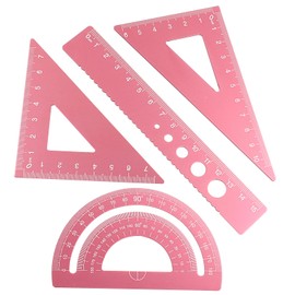 Moicstiy 4 Pcs Triangular Scale Ruler Set, Aluminum Alloy Triangular Ruler Set, Metal Drafting Ruler for Students, Draftsman (Pink)