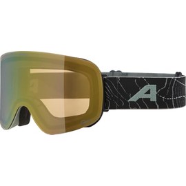 ALPINA PENKEN Q-LITE Mirrored, Contrast Enhancing & Polarised OTG Ski Goggles with 100% UV Protection for Adults, Willow-Green Matt, One Size