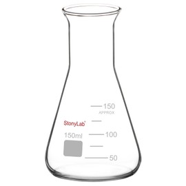 stonylab Glass Wide Mouth Erlenmeyer Flask, 150 ml Borosilicate Glass Erlenmeyer Flask with Heavy Duty Rim, 1 Pack