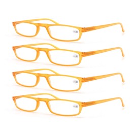 MODFANS Reading Glasses Yellow +2.25-4 Pairs Fashion Readers Narrow Frame Spring Hinge for Men Women