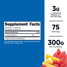 Nutricost Nutricost L-Citrulline Malate 2:1 (300g) Fruit Punch - Workout Support, Muscle Performance, Nitric Oxide Booster - Fitness Supplement Powder, 75 Servings