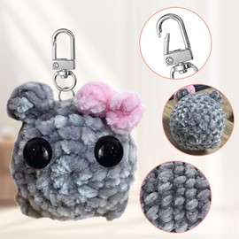 Weenwill Sad Hamster Plush Keychain,Cute Knitted Hamster Teddy Keychain with Sound Plush Sad Hamsters with Bow Key Rings Handwoven Hamsters Ornament Unique Gift for Children,Friends,Family,Grey