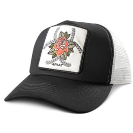 ARIAT Western Womens Cap Baseball Hat Patch Embroidered Rose Black A300093001