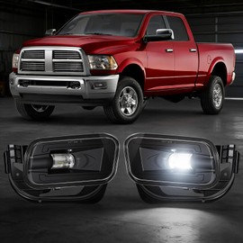 Daikokuya Full LED Fog Lights with Lens Fit for 2009-2012 Dodge Ram 1500,2010-2018 Ram 2500 3500 Pickup Truck Fog Light Assembly, Upgrade and Modified Direct Replacement Len Fog Lamps 1 Pair, Black