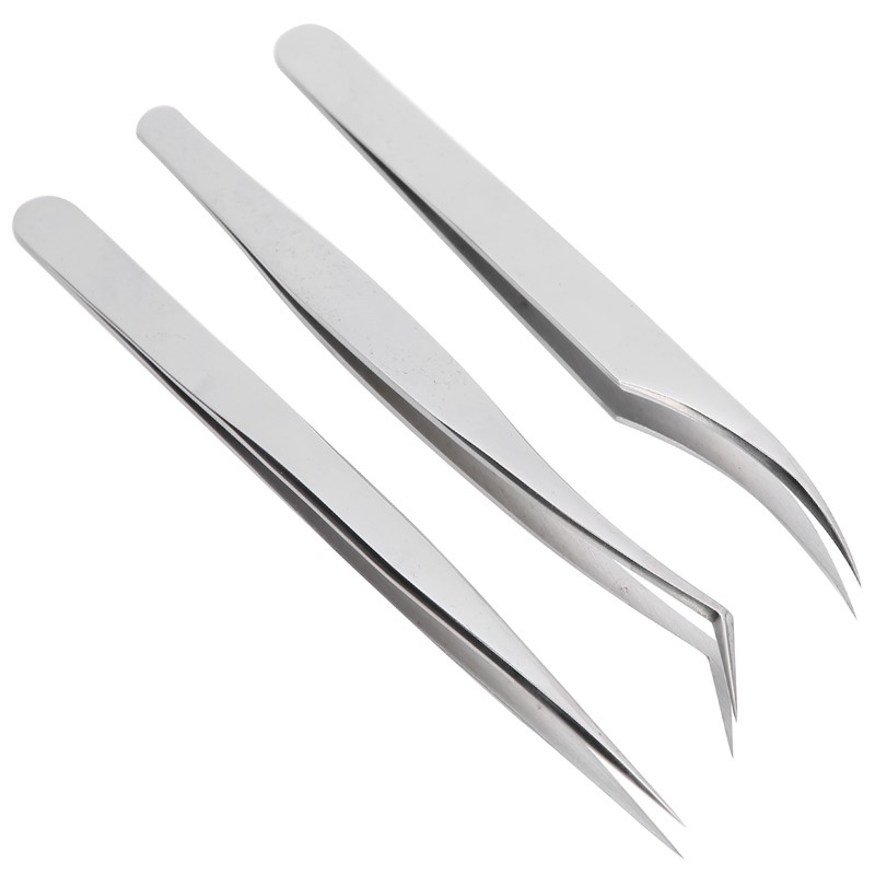 3Pcs Eyelash Extension Tweezers Set Silver Mirror Light DolphinShaped Easy