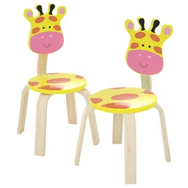 iPlay, iLearn 2 PCS Wooden Kids Chair Sets, Natural Hardwood 2 Giraffe Animal Children Chairs, Furniture Set for Toddlers Kids Boys Girls, Stackable for Playroom, Nursery, Preschool, Kindergarten