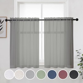 OWENIE Short Grey Sheer Curtains 36 Inches 2 Panels Set - Light Filtering Kitchen Tiers Rod Pocket Voile Cafe Curtains for Kitchen Bathroom Small Half Window, 42 in W x 36 in L, Grey