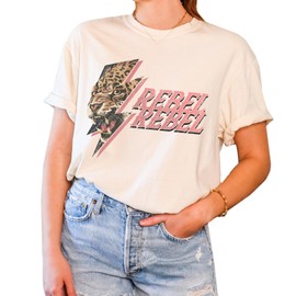 Tee Territory Thunder Leopard Rebel Ivory T-Shirt, Graphic Tee for Women, Men, Unisex, 100% Cotton, Medium