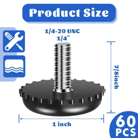 Dunzy 60 Pieces 1/4-20 Adjustable Furniture Levelers Galvanized Steel Screw in Threaded Leveling Feet Screw On Furniture Glide Leveling for Table Chair Cabinet Legs