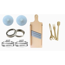 Cabbage Shredder & Fermentation Kit for Wide Mouth Mason Jars - Sauerkraut, Pickle, Kimchi Making Kit - Fermentation Airlock Lids & Glass Weights, Sauerkraut Slicer & Pounder