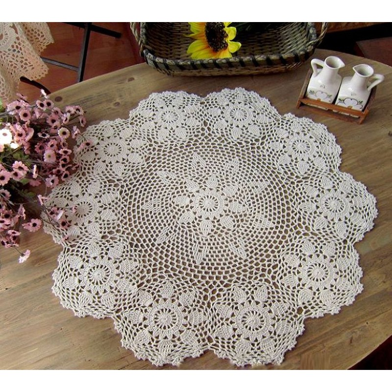 Beige 24 Inch Round HANDMADE Cotton Crochet Lace Placemat Doilies