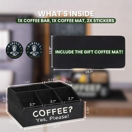 Barista Emperor Coffee Bar Organizer for Countertop + Coffee Mat - Coffee Station Organizer with Removable Drawers - Coffee Organizer Station for Cups up to 16oz - Coffee Bar Mat for Countertop