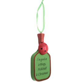 Green Good at 2 Things Pickleball Paddle Ornament, Hanging Holiday Décor, Unique Christmas Tree Decoration, 4 Inches