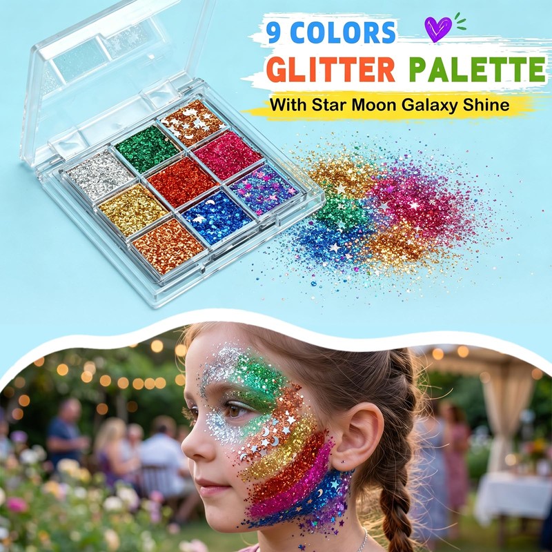 Face Painting Kit for Kids, 50 Split Colors with Glitter
