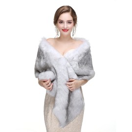 Decahome Wedding Faux Fur Wraps and Shawls Wedding Bridal Stole for Brides and Bridesmaids White/Grey Mink Fur