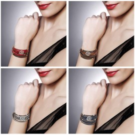 Cupimatch Tree of Life Wide Wrap Leather Bracelet Multilayer Leather Magnetic Buckle Bohemian Cuff Bangle Bracelets for Women Girls 7"