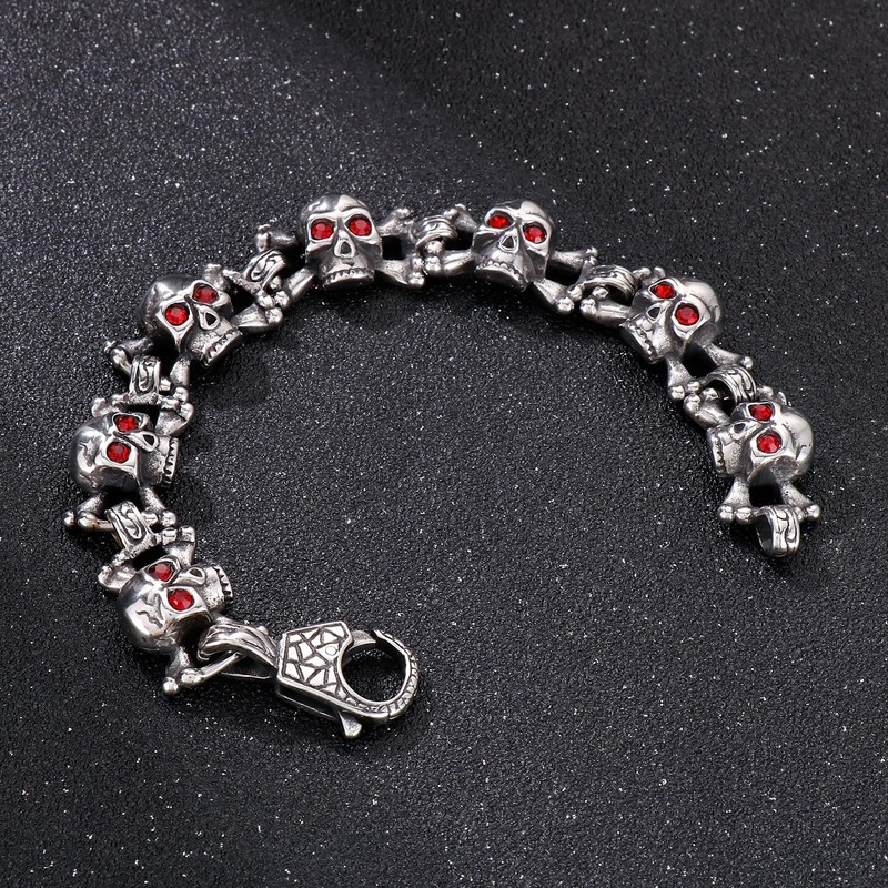 Klapgo Ghost Head Skull Bracelet for Men with Red Eyes
