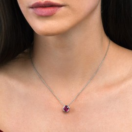 namana 925 Sterling Silver Red Pendant Necklace with a Single Ruby Red Stone, Simple Bezel Set Round Solitaire Pendant Necklace in 925 Silver, Cute Ruby Red Necklace for Women and Teenage Girls