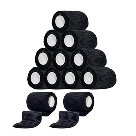 12 Pack Self Adhesive Bandage Wrap 2 Inches X 5 Yards Black Athletic Tape Non-Woven Breathable Elastic & Cohesive Bandage Wrap for Sports, Wrist, First Aid, Pets (12 Count)