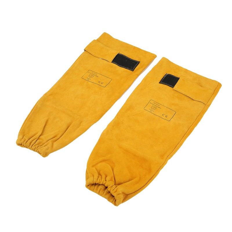 Pair Welding Sleeve Cowhide Wearproof Heat Resistant Golden Yellow for