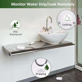 METAK Water Leak Detector Sensor Alarm: Home Water Flooding Monitor Smart Sink Overflow Monitoring Adjustable Wet Moisture Alert Pipe Leakage Drip Detection Warning for Basement Floor (2 Sensor)