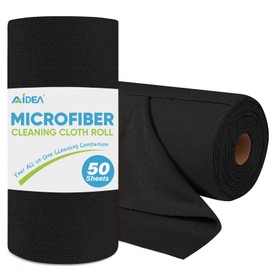 AIDEA Microfiber Cleaning Cloth Roll, 50PK, Black Microfiber Towels for Cars, Reusable Paper Towels Tear Away Cloth, Shop Rags, Lint Free Cleaning Rags for House, Kitchen, Window, 11.5"×11.5"