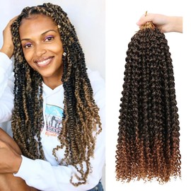 24 Inch Passion Twist Water Wave Crochet Hair for Black Women - Pre-Looped, Boho Curly Ends, Lightweight & Soft, Hot-Water-Set, KANEKALON Fiber Protective Afro Hair Extensions 6 packs, Ombre Brown-B